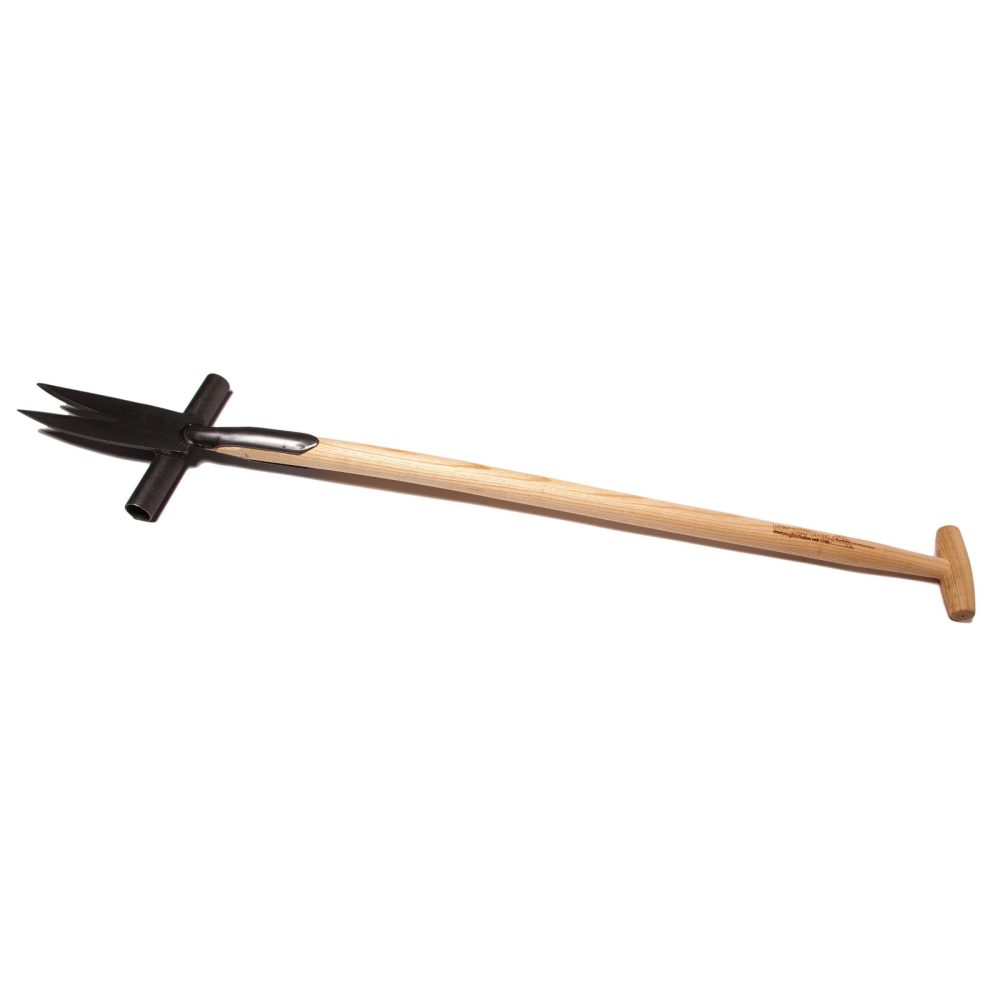Ampferstecher geschmiedet mit Tritt und Eschen-T-Stiel, Stiellänge 90 cm